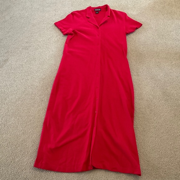Size M, bust 36” inches, lands end button down red dress, new condition - Picture 3 of 6